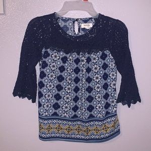 Speechless Kids blue pattern lace 3/4 sleeves blouse